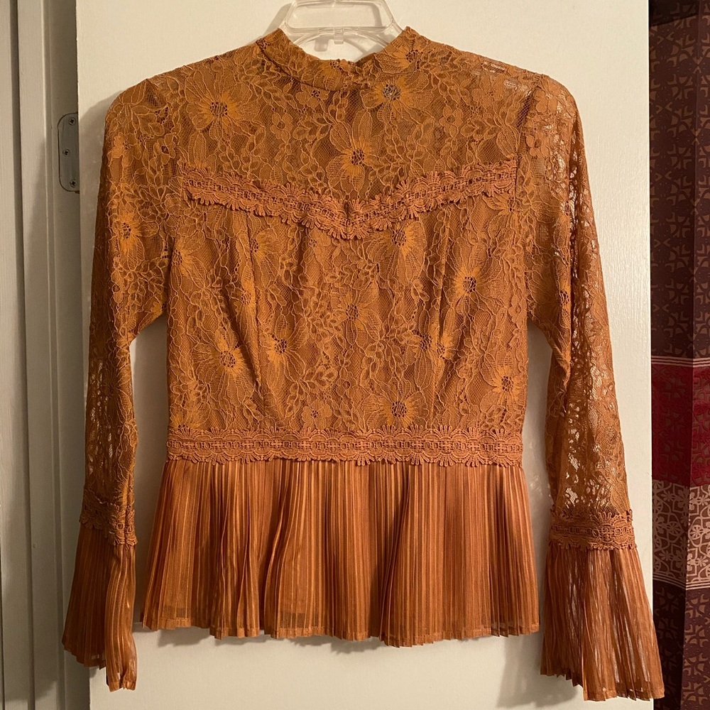 Burnt Orange Lace Peplum Blouse